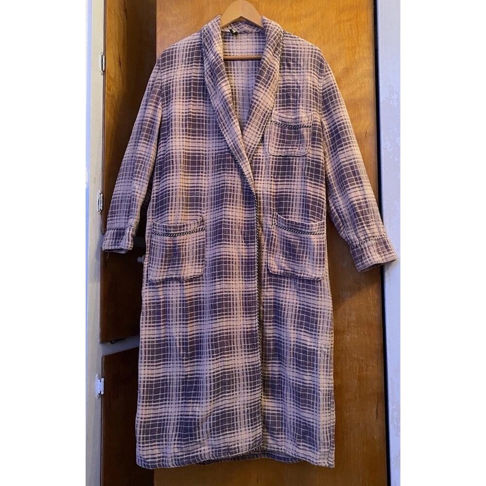 Vintage 50s 40s Beacon Blanket Robe Grey Pink Ombre Plaid No Belt Men S Wmn M